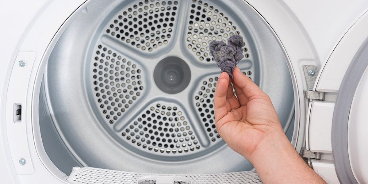 Man shows dust and dirt trapped by the after use clothes dryer filter.